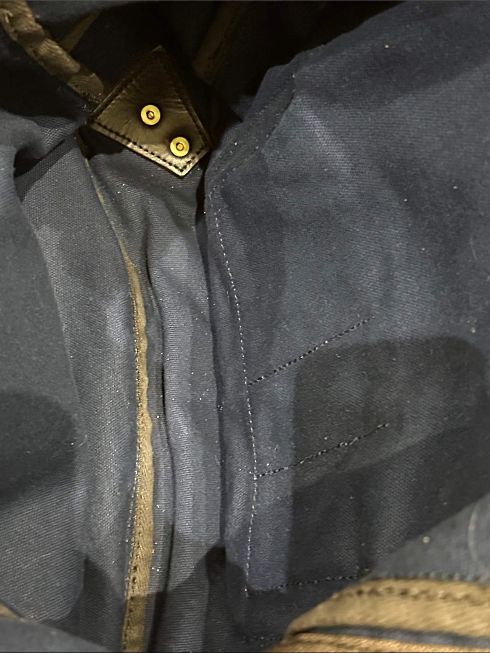 Duluth Pack Navy and Brown Canvas Backpack with Leather Front Pocket. Made ๐บ๐ธ - Picture 8 of 9